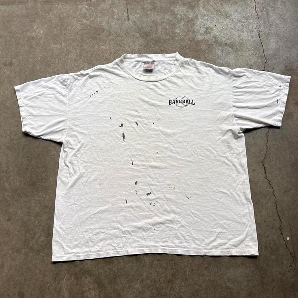 Vintage 90s White baseball tee with black graphic  Size men's XL